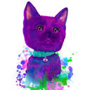 Retrato personalizado de gato em aquarela de foto desenhada em tons de roxo