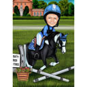 Caricatura de estilo de color de mujer montando a caballo con fondo personalizado