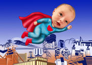 Ritratto di bambino supereroe personalizzato da foto con sfondo di cieli
