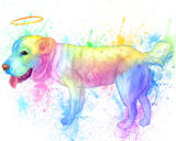 Pilna ķermeņa pasteļtoņu akvareļu suņu portrets no fotogrāfijām ar fonu