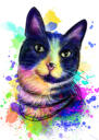 Pintura de retrato de gato personalizada em estilo aquarela com plano de fundo
