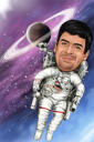 Astronaut persoon karikatuur met de hand getekend van foto's op aangepaste achtergrond