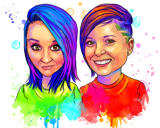 Twee vrienden aquarel regenboogportret van foto's voor een gepersonaliseerd geschenk