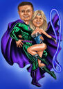 Карикатура на летающую пару в образе супергероев