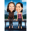 Portrait caricatural d'amis avec vue sur la nature