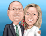 Elternpaarkarikatur von Fotos mit einfarbigem Hintergrund