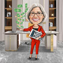 Ragioniere Cartoon Holding calcolatrice e denaro