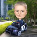 Caricature d'enfant dans la voiture à partir de photos pour un cadeau d'anniversaire d'enfant