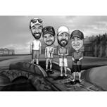 Gruppen-Golf-Zeichnung in Schwarz und Weiß