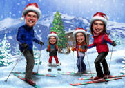 Caricatura de grupo de tiempo de invierno de cuerpo completo en estilo de color de fotos para regalo de tarjetas personalizadas