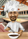 Cooking Caricature with Kitchen Background