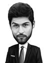 Insurance Actuary Caricature in Black and White Style Hand Drawn from Photo