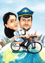 Caricatura de casal andando de bicicleta a partir de fotos