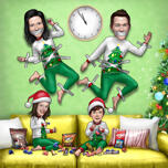 Funny Family Caricature on Christmas Eve