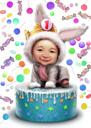 Caricatura de comemoração de festa de 1º aniversário para crianças em estilo de cor para cartão de convite personalizado