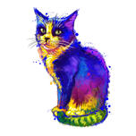 Cat Caricature Portrait from Photos in Bluish Watercolor Style