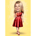 Lady in Red Cartoon Drawing with Colored Background from Photo