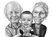 Retrato de dibujos animados de abuelos con niños