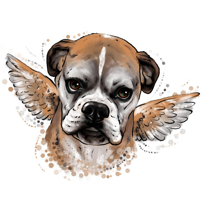 Andělský pes kreslený portrét v přírodním akvarelovém stylu z fotografií