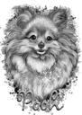 Pomeranian Dog Cartoon Portrait in Watercolour Graphite Style
