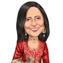 Gepersonaliseerde vrouw hoofd en schouders karikatuur tekening voor perfecte Bollywood cadeau