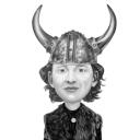 Viking Man karikatūras portrets no fotoattēliem melnbaltā stilā pielāgotai dāvanai