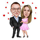 Cartoonportret van een stel op Valentijnsdag, volledig lichaam