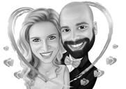 Hearted Couple Caricature Gift in Black and White Style from Photos