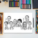 Caricatura de colegas del grupo en blanco y negro como impresión de póster