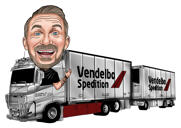 Caricature personnalisée à partir d'une photo pour un cadeau de chauffeur de camion