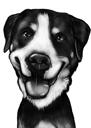 Siyah Beyaz Tarzda Rottweiler Karikatürü
