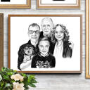 Custom Canvas Print Family Caricature in Black and White Digital Style