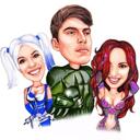 Caricatura di una famiglia di supereroi da una foto