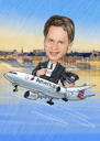 Head and Shoulders Pilot Caricature with Plane and Background