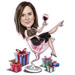 Cheering in Martini Glass Caricature for Birthday