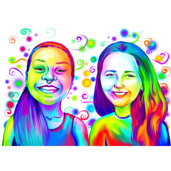 Two Friends Watercolor Rainbow Portrait from Photos for Custom Gift