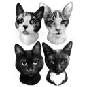 Portrét koček z fotografií v černobílém stylu