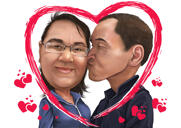 Карикатура пары - поцелуй в щечку нарисованная в цветном стиле с фотографии