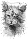 Retrato de perda de gato - desenho de gato em aquarela com halo