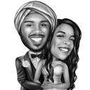 Karikatura páru k výročí svatby: černobílý styl