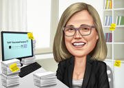 Индивидуальная карикатура женского тренера Profit Financial Staff Solutions в цветном стиле
