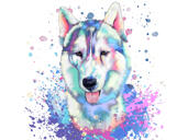 Portret câine acuarelă pastel din fotografii