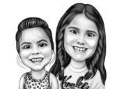 Caricatura di 2 sorelle in bianco e nero