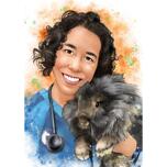 Portrait aquarelle d'un vétérinaire et d'un animal de compagnie