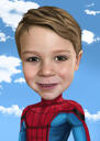 Superheld kinderkarikatuur in gekleurde stijl met gekleurde achtergrond