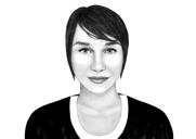 Portret feminin desenat manual în stil alb-negru din fotografii