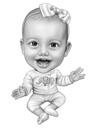 Retrato de dibujos animados de bebé de cuerpo completo en estilo blanco y negro de la foto