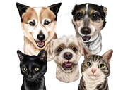 Cartoon animali domestici assortiti da foto in stile digitale a colori