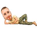 Caricatură de bărbat în pantaloni militari mințind