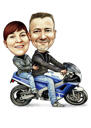 Casal em desenho animado de motocicleta